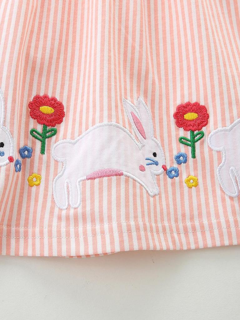 European Embroidered Rabbit Sleeveless Summer Dress for Girls - Children's Round Neck Princess Style