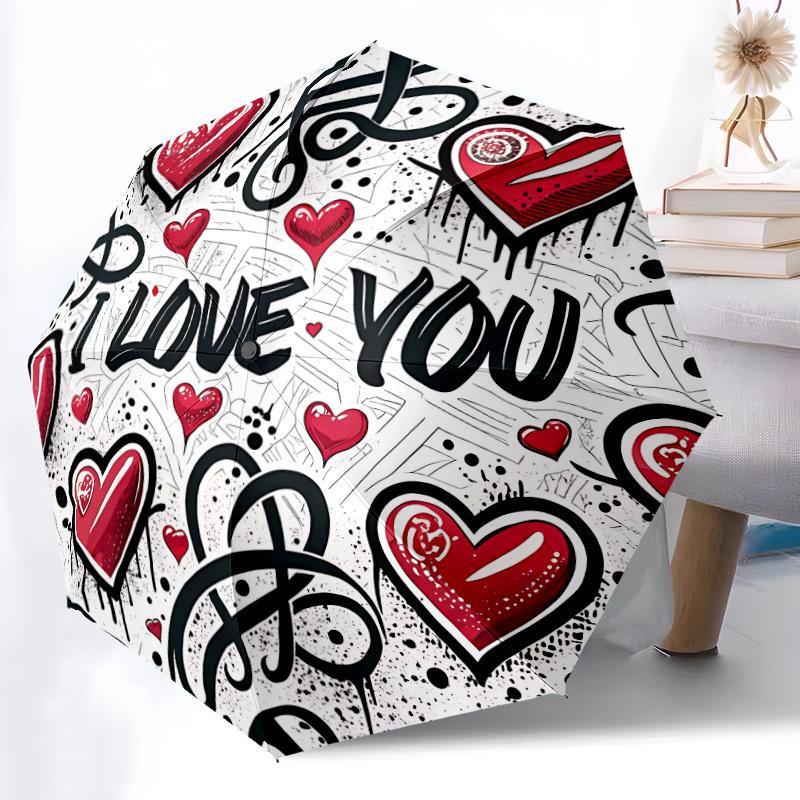 1pc Love Hearts Pattern Automatic Folding Umbrella Durable Iron Frame,All Seasons Home Travel Outdoor Multifunctional Umbrella yy251115173