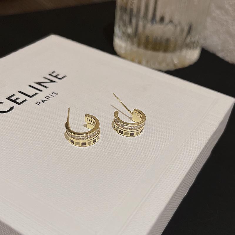 

Роскошные серьги-клипсы в клетку для женщин, серебро 925 пробы, модный дизайн S925 silver needle золотой