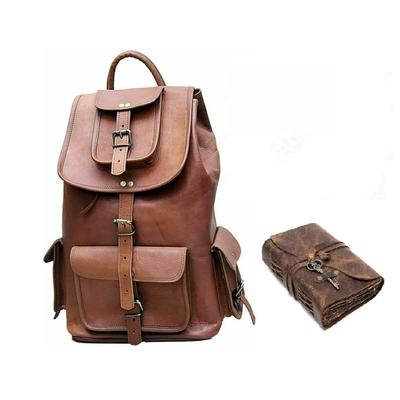 Geanta Piele Capra Rucsac Rucsac Laptop Genuin Travel Vintage Maro Barbati. Cu Jurnal Combo din piele