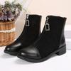 Fashion Retro Solid Black Ankle Boots Women 2025 Autumn Comfort Medium Heel Vintage Stretch Boots Glitter Zip Decoration Woman's Shoes