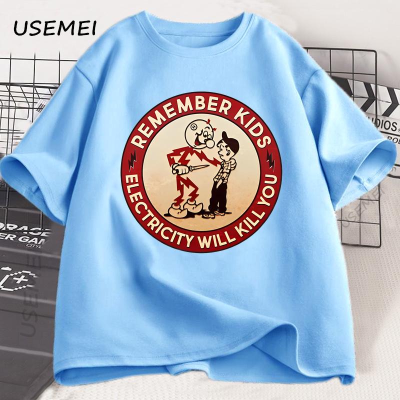 

Помните, дети, электричество убьет вас футболка мужская женская хлопковая с коротким рукавом футболка повседневная с круглым вырезом мужская одежда 4XL