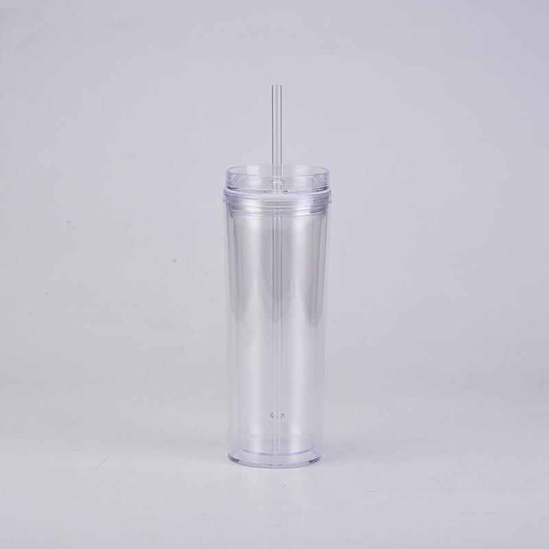 18oz Double-layer Plastic Straw Water Cup, Transparent Portable Sports Water Cup with Straw