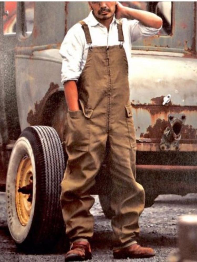 

Мужской винтажный рабочий комбинезон с множеством карманов, повседневный комбинезон в стиле милитари для активного отдыха S коричневый