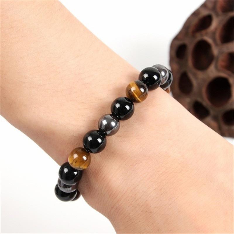 Men'S Stylish Natural Stone Bracelet Vintage Crown Symbol Of Power Hematite Beads Gift For Friends Natural Tiger Eye Beads
