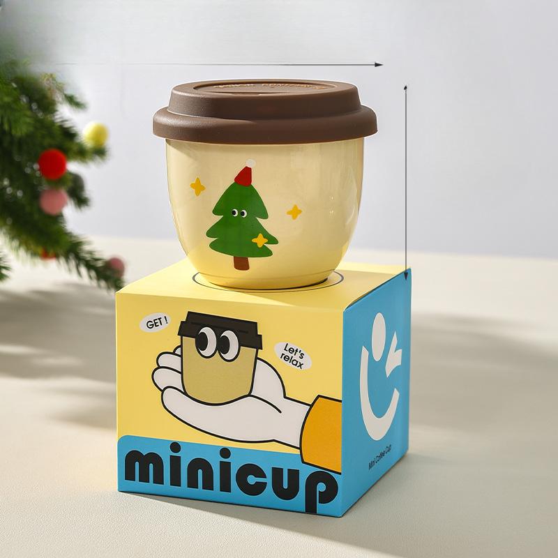 Weihnachten Keramik Handhaltetasse Winter Handwärmer Tasse Thermoskanne Kleine Kapazität Wasserbecher Kaffee Freizeittasse Silikondeckel Tasse