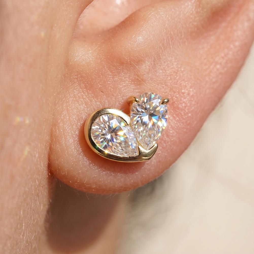 MOE30 RINNTIN Trendy Daily Wear Jewelry 0.5ct Moissanite 925 Silver Heart Earrings Studs