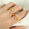 Literary Titanium Steel Gold-plated 18k Open Ring Niche Inlaid with Water Drop-shaped Two-color Zircon Design