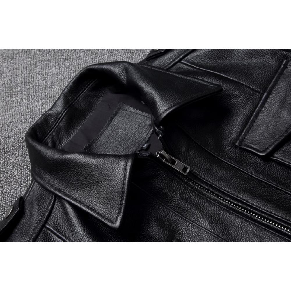 Chinese Size Black Real Cowhide M65 Hunting Leather Jacket Men Genuine Leather Coat Winter Pockets Jackets