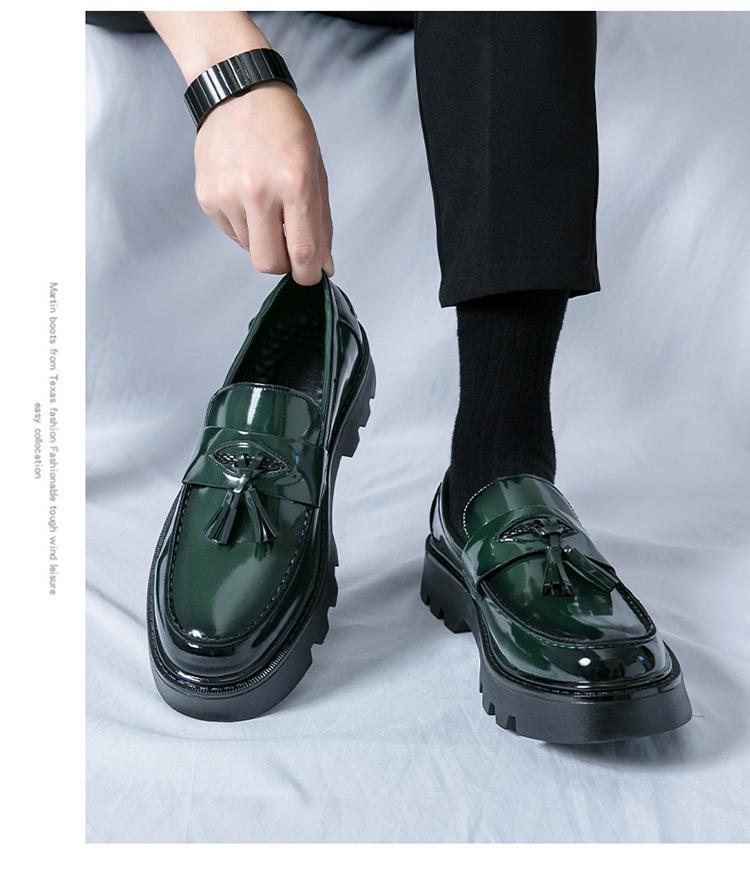 Men's Plus Size Tassel Loafers - 2024 Spring/Autumn, Thick Sole, Height-Enhancing, British Business Casual Platform Leather