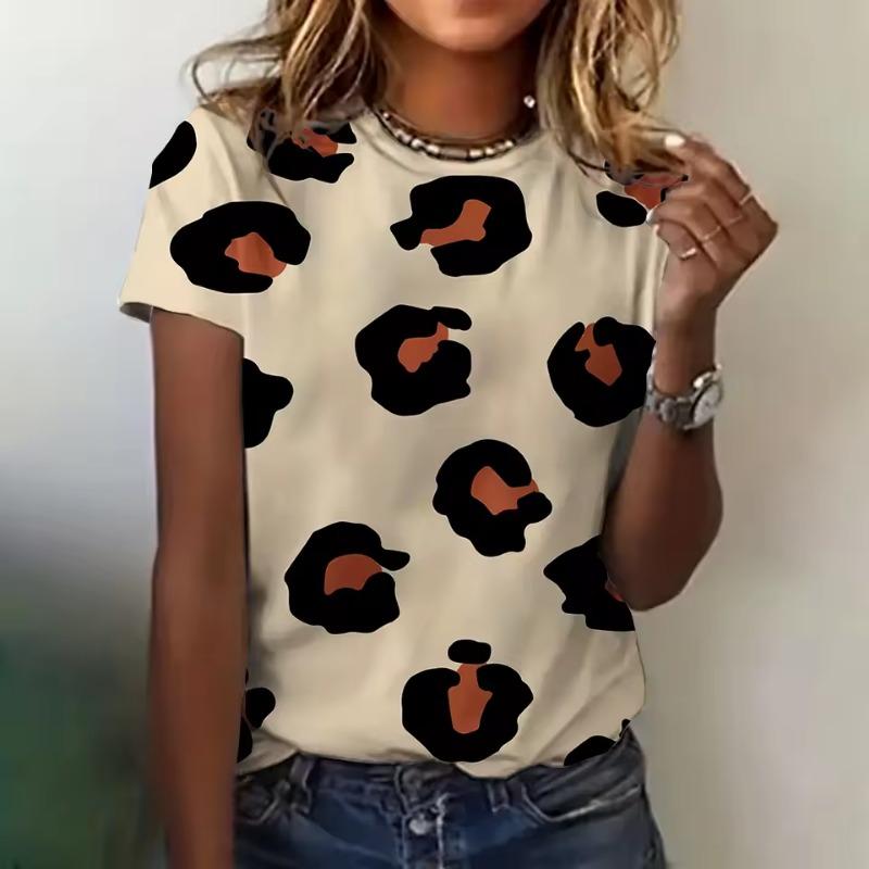 omen's Clothing Crew-neck 3D T-shirt Spotted Print Short-sleeved Casual Comfortable Top Ladies Elegant Loose T-shirt