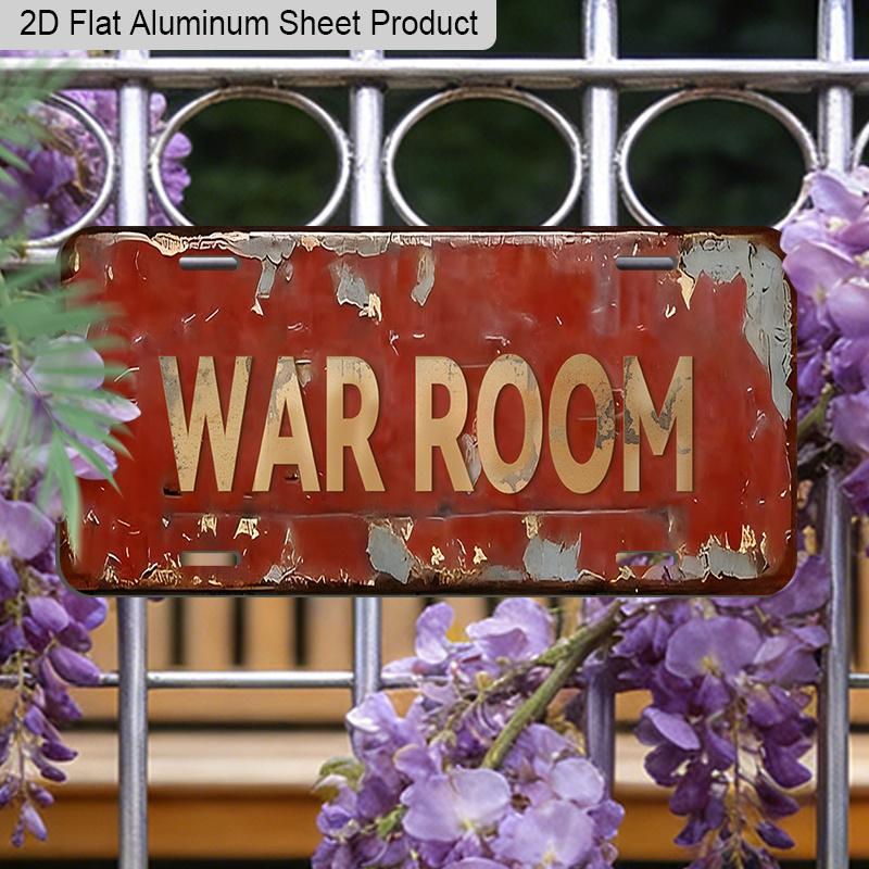 2D Flat, 1pc "WAR ROOM" 12''x6'' Aluminum Sign, Vintage Industrial Style Wall Decor for Home Office, Game Room & Man Cave - Unique Gift for
