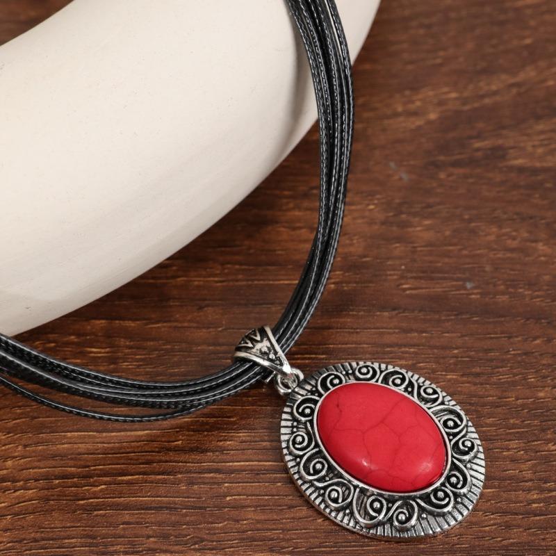 BLINGBAY Women's Pendant Necklace Bohemian Retro Ethnic Style Turquoise Necklace Female Personality Geometric Pendant Necklace Girl Birthday Gift