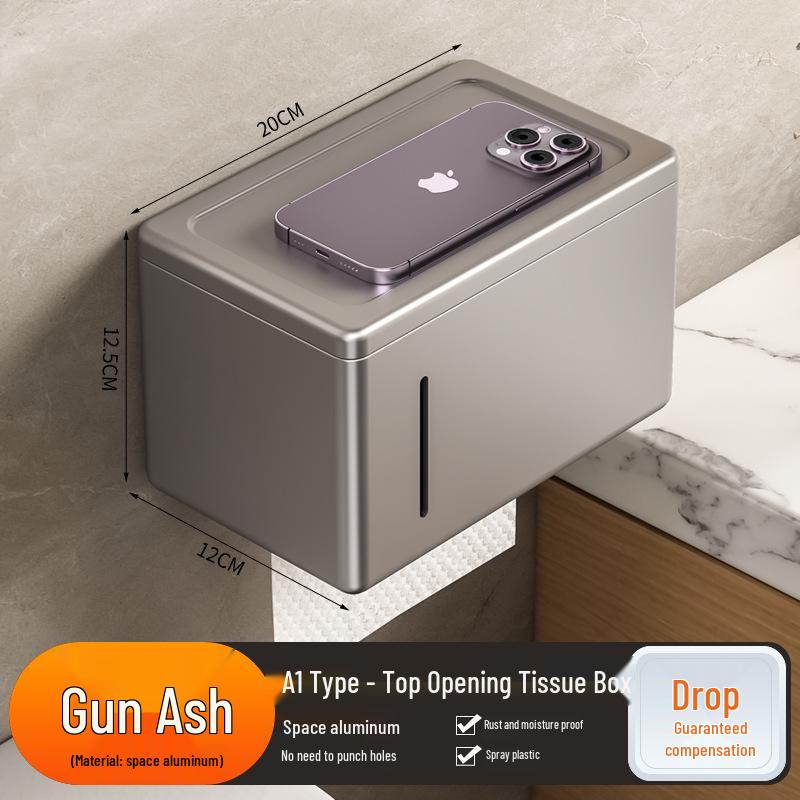 Punch-Free Wall-Mounted Gun Gray Tissue Box and Towel Holder