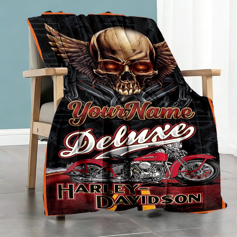 Harley-davidson Motorcycles Customize Text Blanket Cozy Customizable Blanket Warmthful Decor for Picnics Nap Sofa Bedding Four Seasons Multipurpose