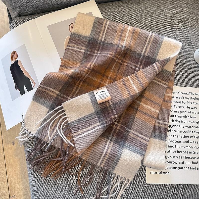 Womens Wool Scarf Winter Warm Long Knit Shawl Outdoor Travel Chic Plaid Design 100% Pure 180x32cm