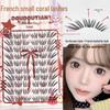 Sweet French Coral Korean Style Natural Individual Cluster False Eyelashes - Light, Slanted, Realistic, Cool Makeup.