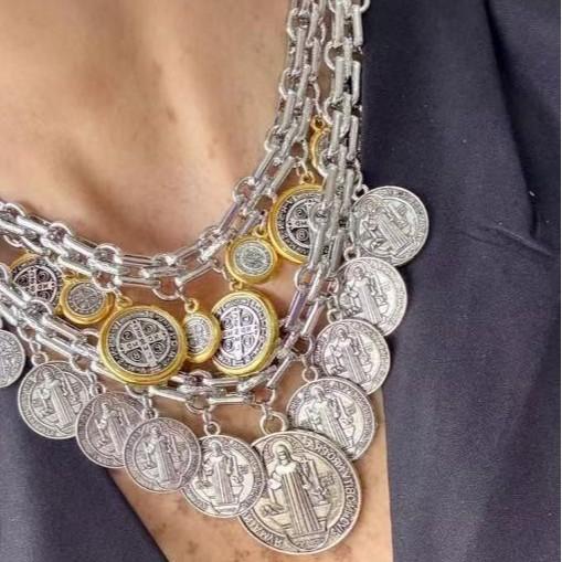 

Popular Jewelry Trendy Fashion Simple Portrait Engraving Coin Chain Necklace золотий