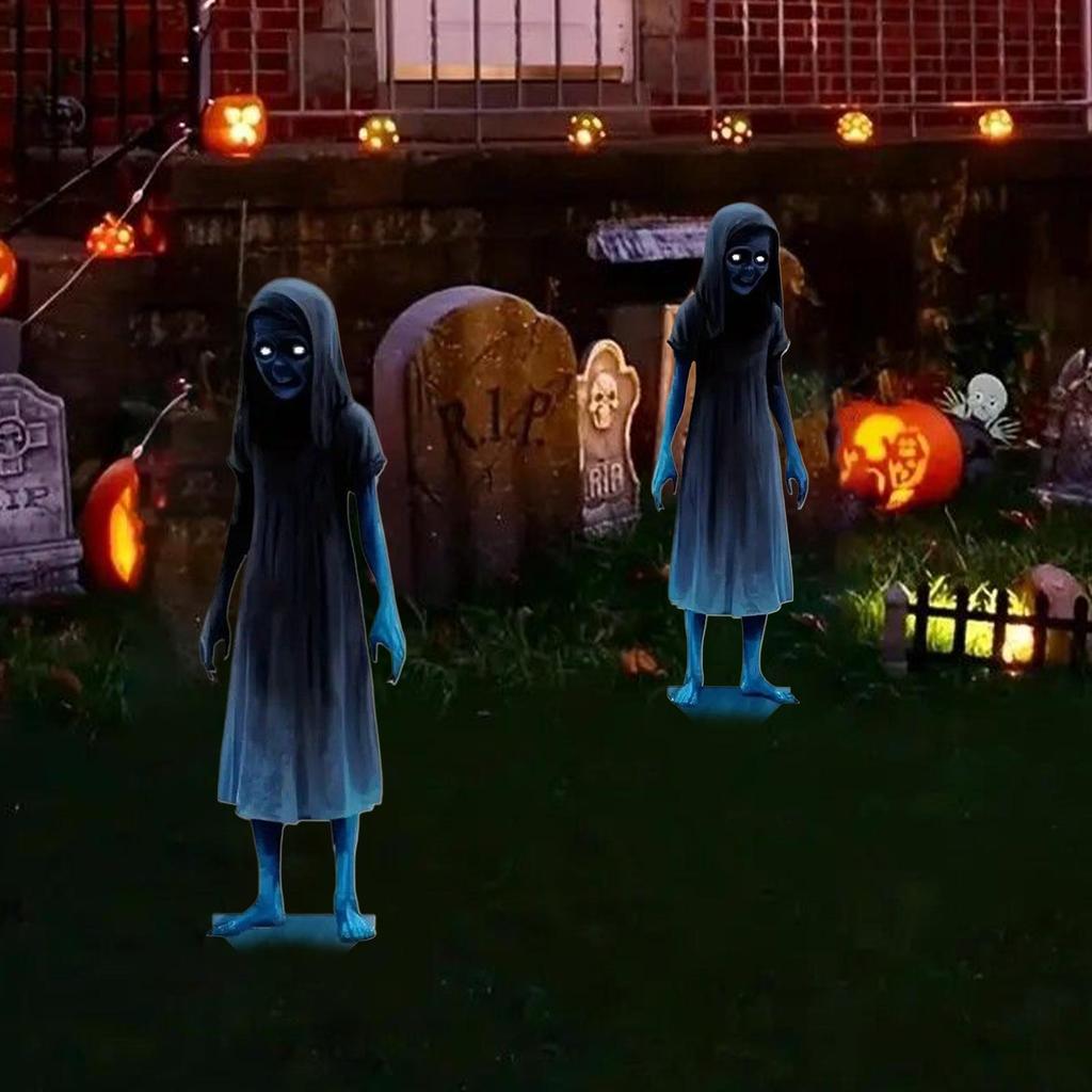 Twins Halloween Yard Signs Stakes Metal Spooky Twins Lawn Sign Stakes 2-pieces Halloween Ground Insertion Horror Decor For Porch
