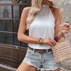 Summer New Halter Neck Sleeveless White Blouse for Women Fashion Elegant Vintage Casual Shirts Women Hollow Out Slim Fit Ladies Blouses and Tops 24734