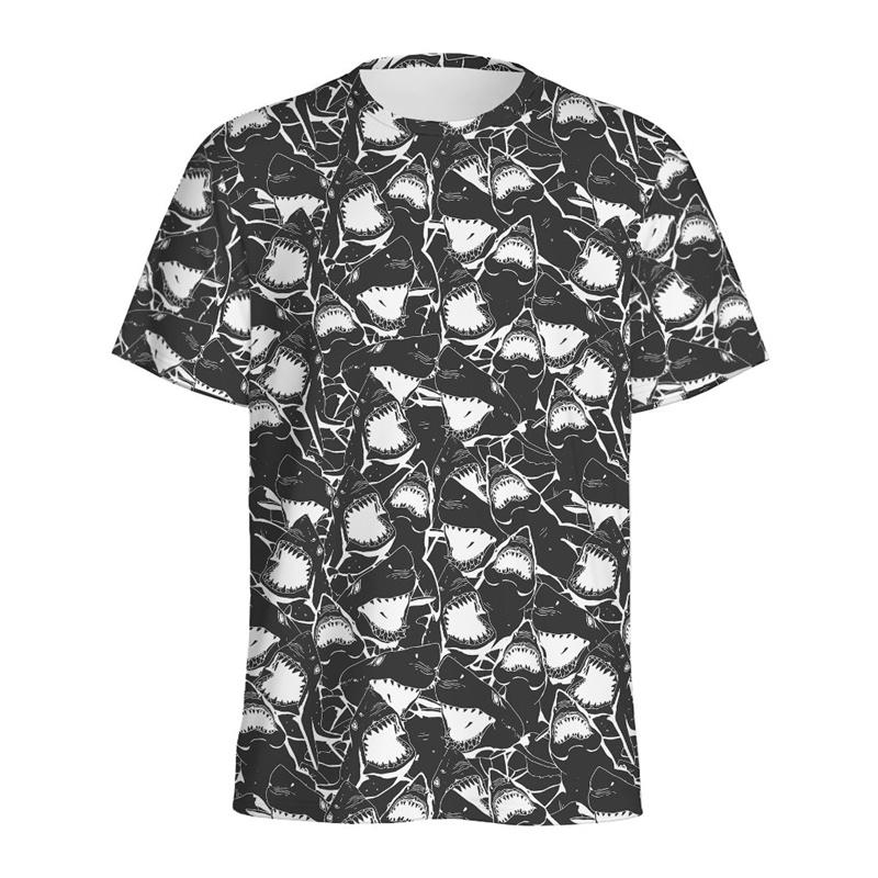 Cute Cartoon Shark 3D Printed T Shirt For Men Women Sea Animals Pattern T-Shirt Loose Short Sleeves Round Neck Tee Shirts Tops