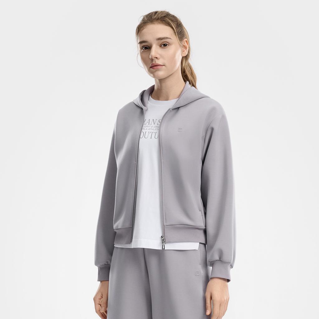 FILA Fitness Classic Simple Sports Training Casual Comfortable Versatile Hooded Knit Loose Zipper Sweatshirt Jacket Women tops A11W621508FGY