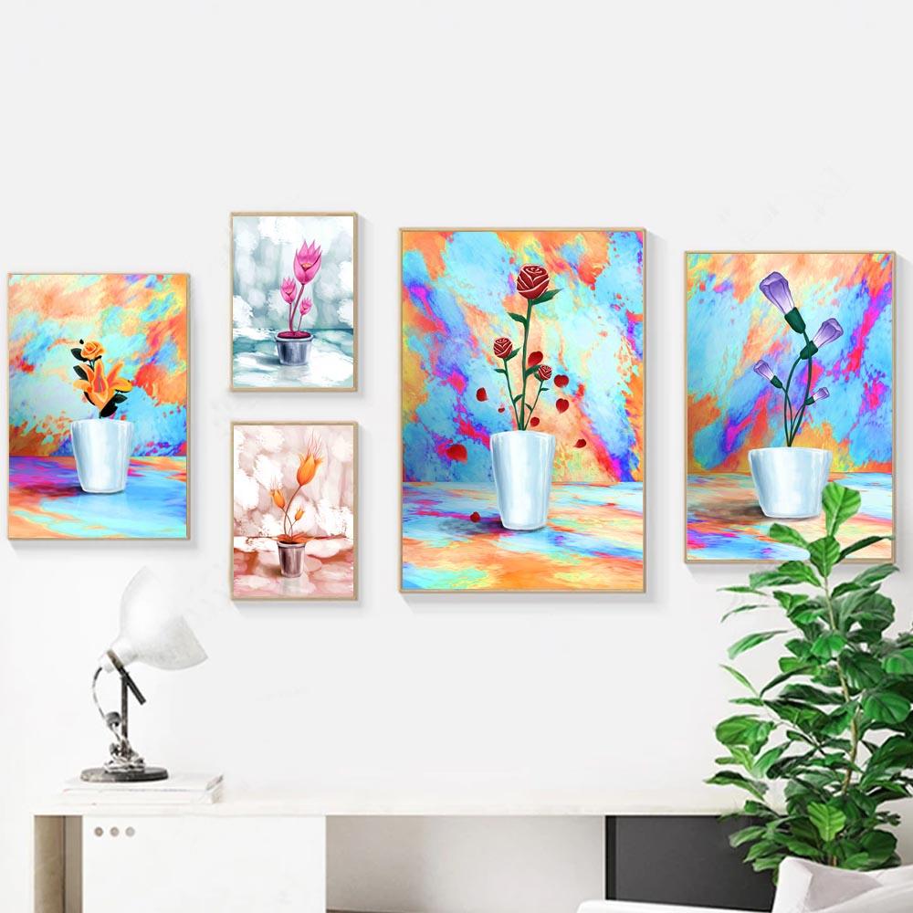 New Nordic Simple Still Life Oil Painting Flower Bonsai Art Canvas Painting Living Room Corridor Office Home Decoration Mural No Frame