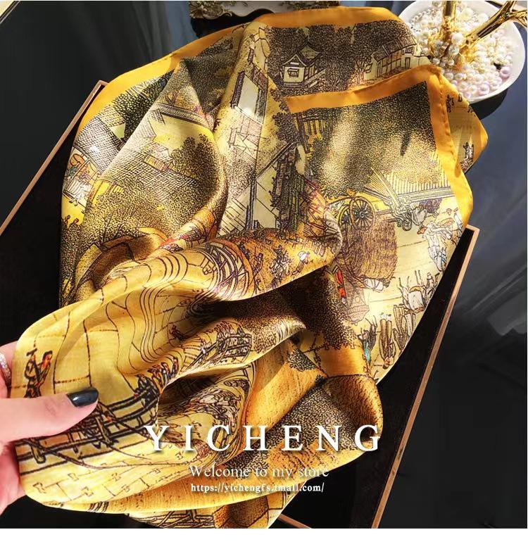 2024 Stylish Korean Brocade Silk Scarf for Women - Versatile Spring/Autumn Shawl