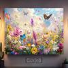 2D Dreamy Flower Meadow Backdrop, Wildflower & Butterfly Party Photography Background