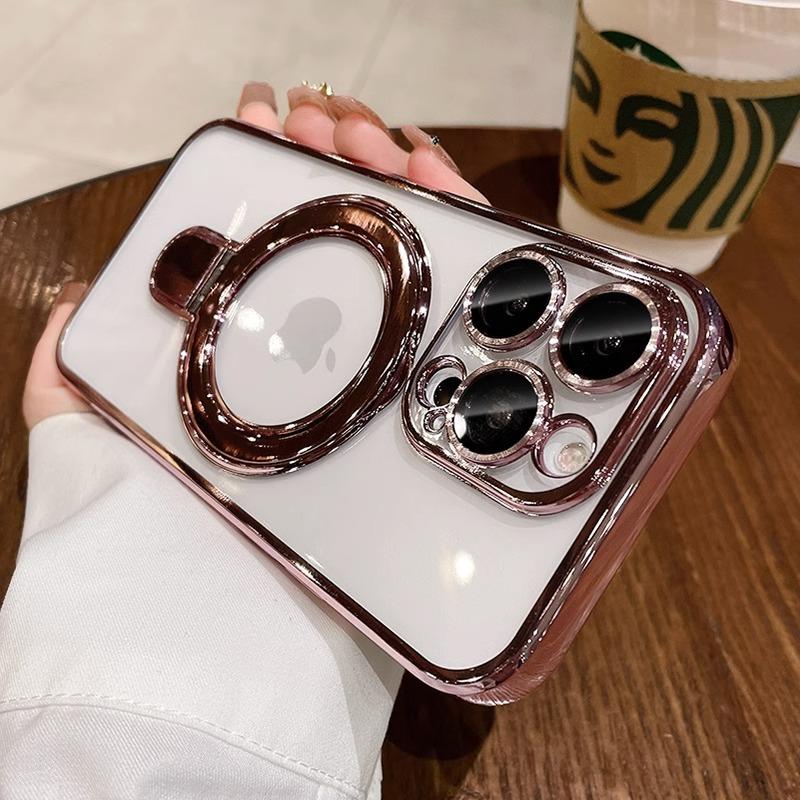 Applicable To Apple 15 Mobile Phone Case Electroplated Magnetic Bracket IPhone 16 Promax Protective Case 14 Wireless Charging