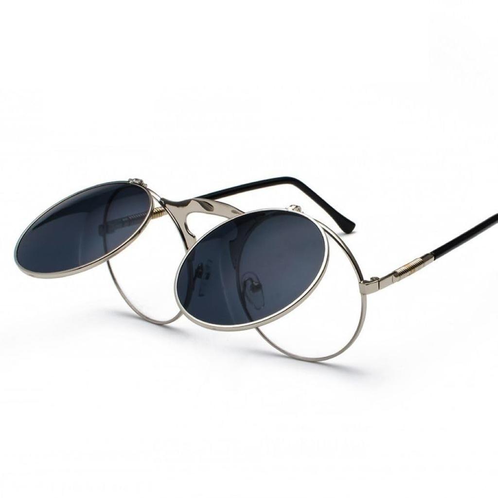 Steampunk Sunglasses Round Glasses Classic Fashion Stylish Full Rim Type Flip-up (Gold Green)