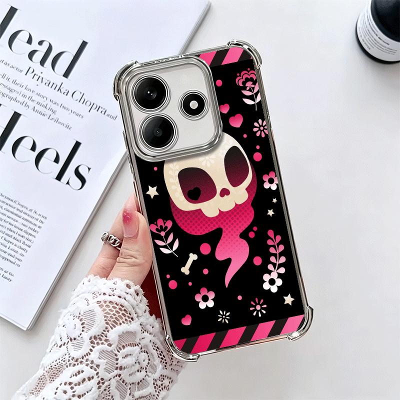 Sweet And Edgy Cartoon Skeleton Soft Phone Case For Xiaomi Redmi Note 14 15 Pro Plus 13 12 11S 11T 5G 10 9S 9 Plating Anti-Fall