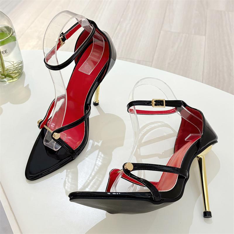 

Fashion Eilyken Summer Rivet Design Buckle Strap Women Sandals Sexy Open Toe Stripper Thin Heels Hollow Out Shoes Zapatos Mujer 35 чёрный
