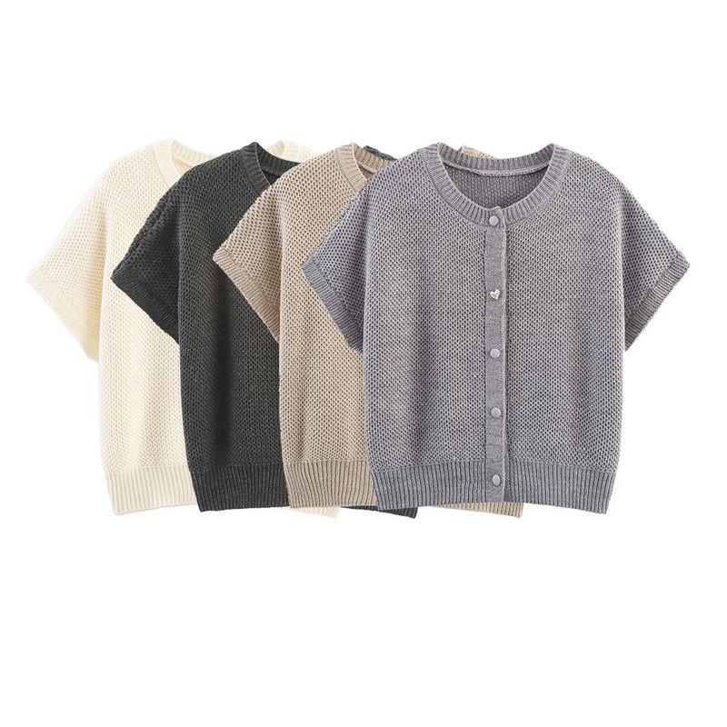 Kaslead New Women clothes Western Style Fashion Simple round Neck Fishing Net Needle Waistcoat Sweater vest Cardigan