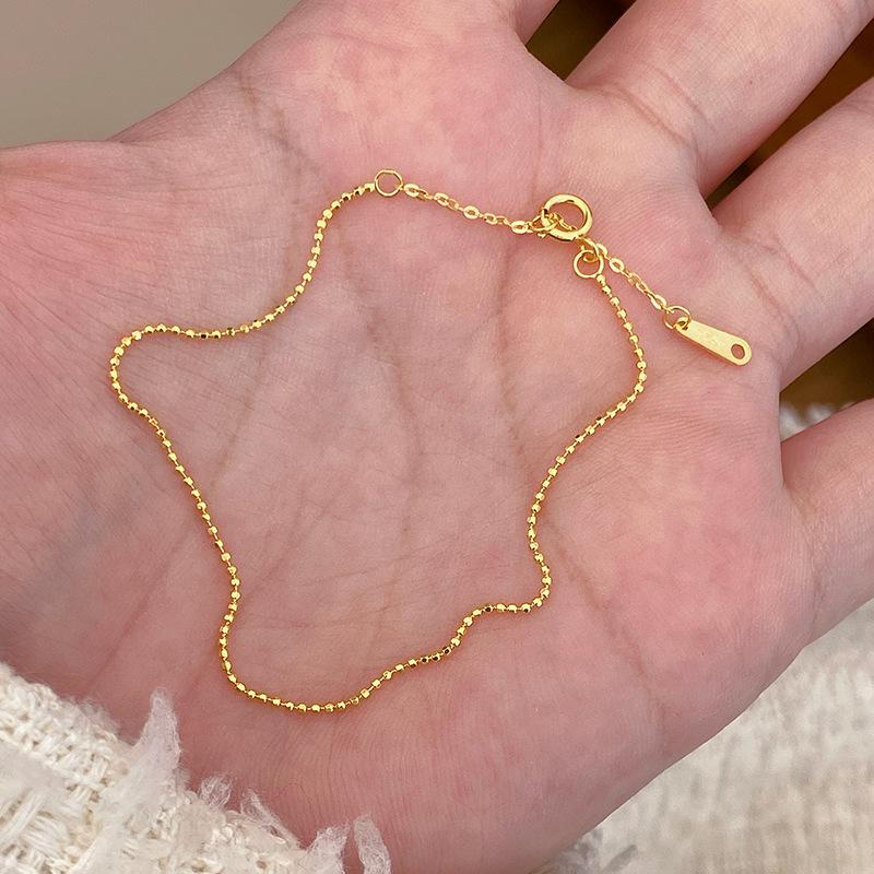 

18K Gold-Plated Sterling Silver Bead Bracelet: Women s Elegant Japanese Style Layered Jewelry 925 Silver