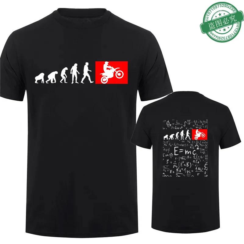 Vintage T-shirt for Men Human Evolution Motocross Design Tees Autocycle Motorbike Speedometer Double-sided Print Game Black Tops