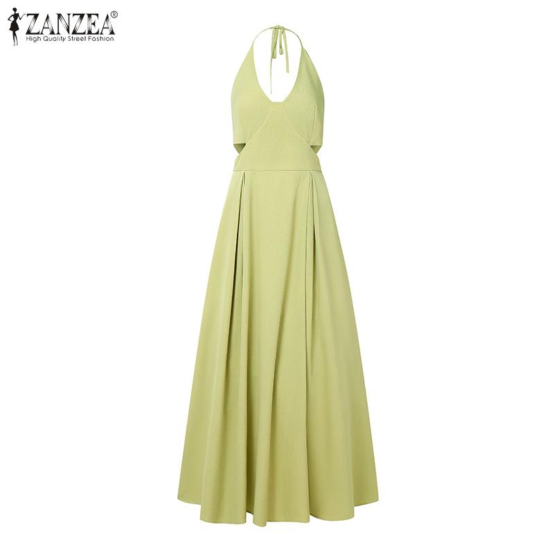 ZANZEA Women Casual Lace Up V-Neck Straps Backless Slip Dress