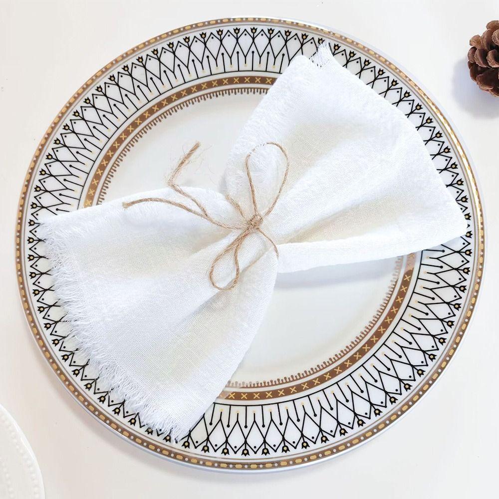 6pcs Burrs Design 42x42cm Tassel Napkins Reusable Retro Style Fringed Napkins Sage Green Cotton Napkins Kitchen Use