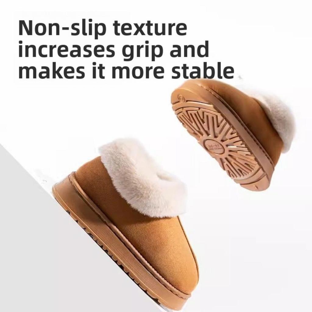 Baumwollpantoffeln mit Keilabsatz für Damen, Herbst und Winter, Plüschisolierung und dicke Sohlen für den Außenbereich, Paar-Baumwollschuhe mit Fell