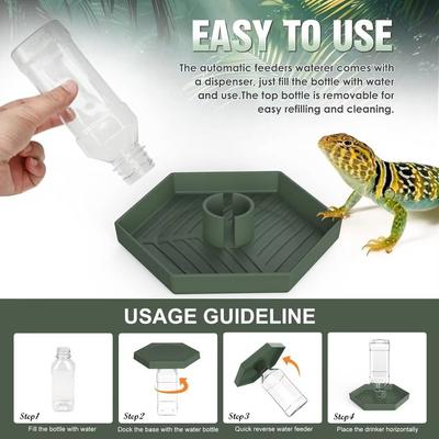 Turtle Food Bowl Anti-slip Reptiles Water Feeder Stable Detachable Automatic Water Dispenser Plastic Turtle Water Bowl Vivarium