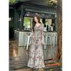 French Dress Women's Summer New Retro Printing V-neck Flared Sleeve Temperament Slim and Thin Dress