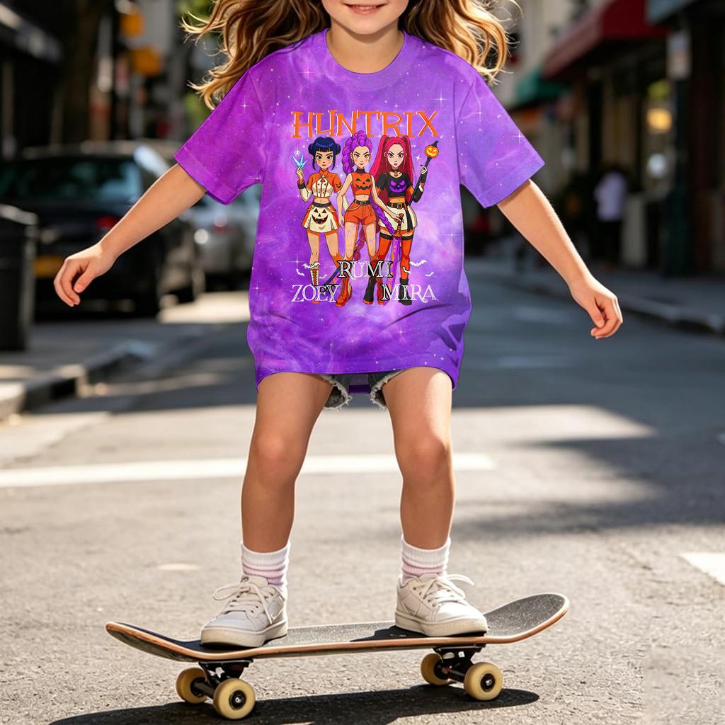 Girls Halloween Short Sleeve T-Shirt for Kids, Print, Loose Fit Casual Cotton Tee, Comfortable Top for Daily Wear