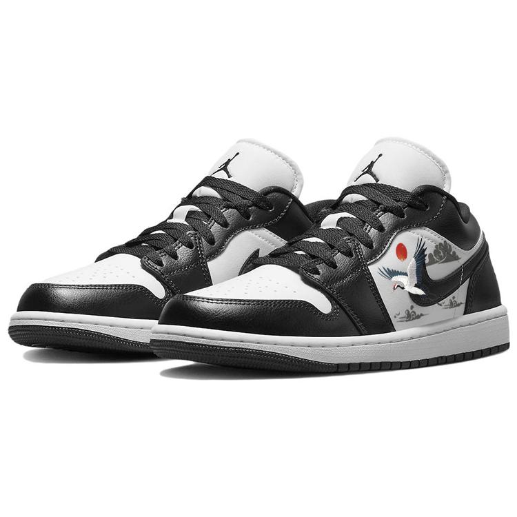 Jordan Air Jordan 1 Slip Resistant Abrasion Resistant Low top Vintage Basketball Shoes Women's Black White DC0774-101(Team181-)