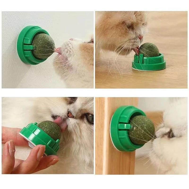 Wall-mounted Rotating Catnip Ball Cat Toys Natural Catnip Licking Ball for Feline Teeth, Cat Grass,Digestive Aid Snack, Supplies