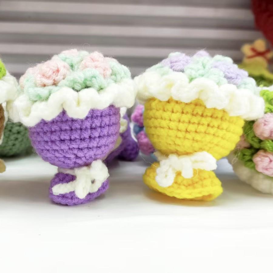 Hand-Knitted Yarn Mini Bouquet Keychain Pendant