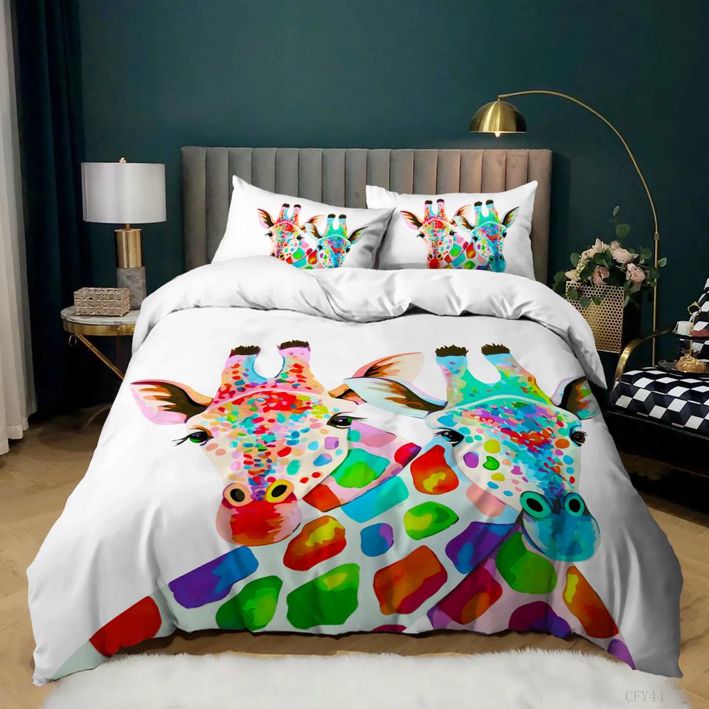 Giraffe Elk 3D Digital Printing Quilt Set Bed Three-piece Set