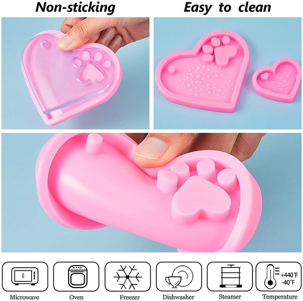 2 Stück Herz Silikonform Herz Pfote Schlüsselanhänger Anhänger Formen Mit 2 Stück Schlüsselringen Für DIY Schokolade Süßigkeit Kuchenaufleger Dekoration