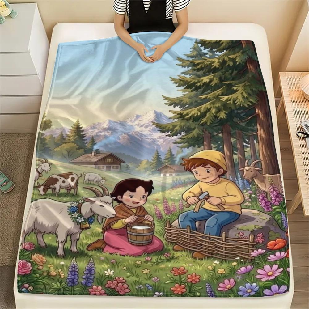 1pz Coperta in Flanella con Stampa Heidi, Alta qualità Confortevole per Tutte le Stagioni, Decorazione per la Casa, Calore e Comfort, Perfetta per Regali di Natale