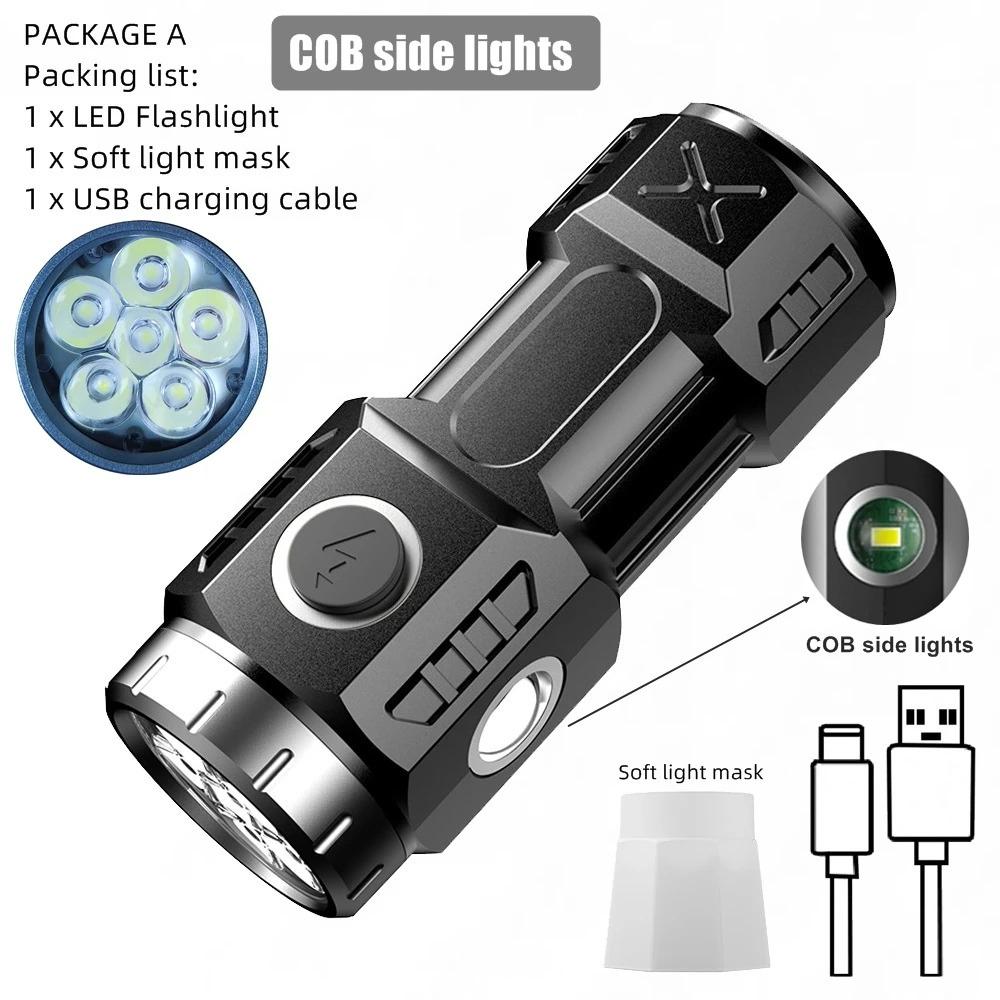 Super Bright Mini 6LED Flashlight Pen Clip And Tail Magnet Builtin Battery USB Charge Outdoor Portable Torch Emergency Lamp