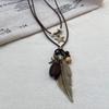 Bohemian Leaf & Turquoise Jewelry Set, Vintage Wood & Metal Necklace, Earrings & Ring for Women